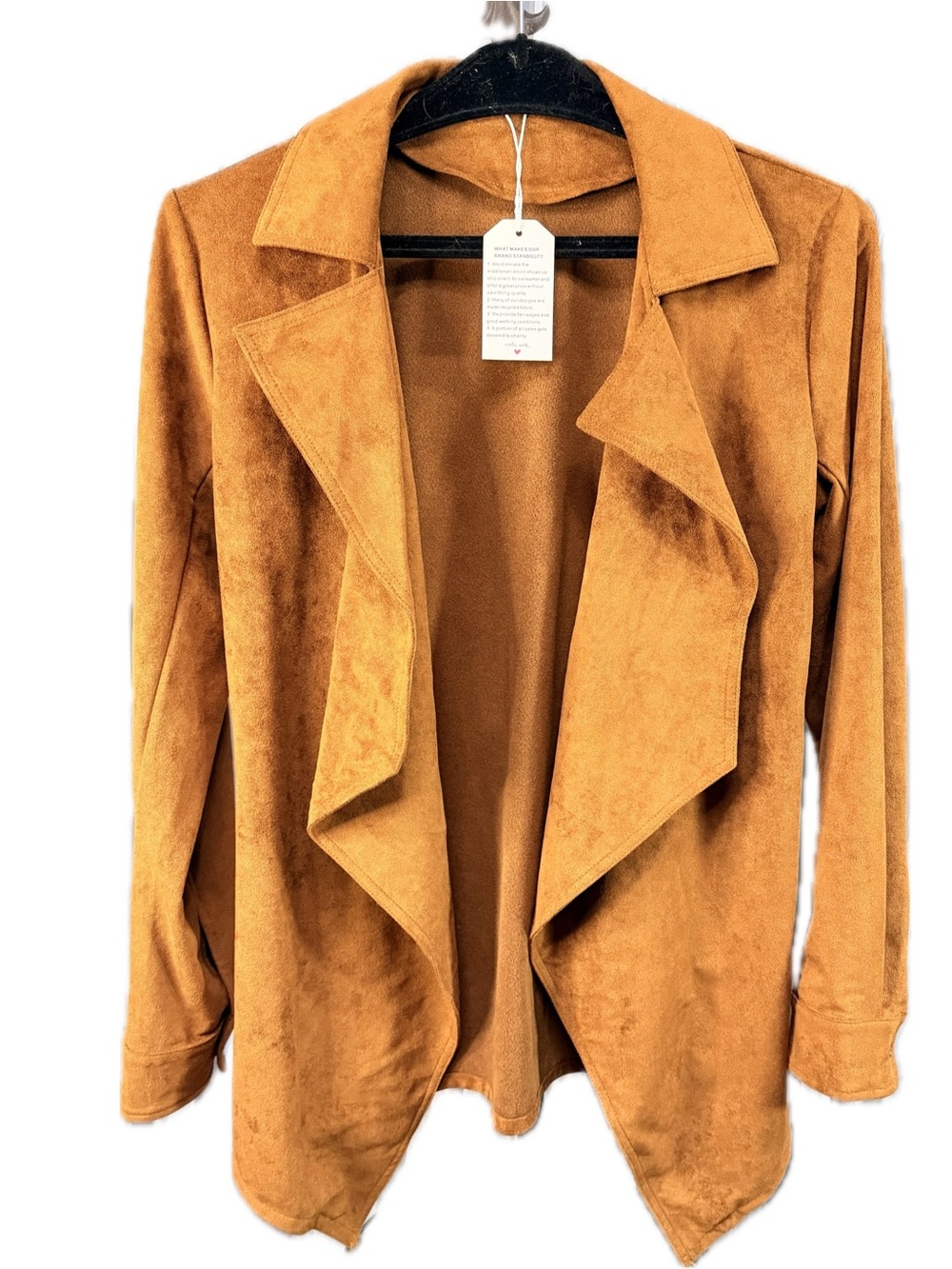 Women's Open Front Suede-Look Drape Jacket - Camel